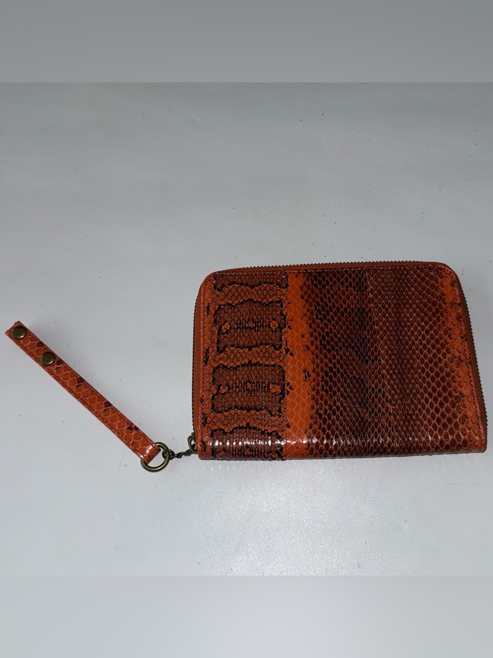 By Beirn Orange Genuine Leather Snakeskin Wristlet Wallet NWOT!